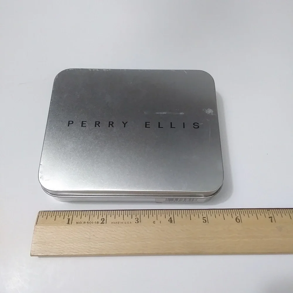 Perry Ellis Mens Black Leather Bifold Passcase Wallet with‎ Metal Gift Tin